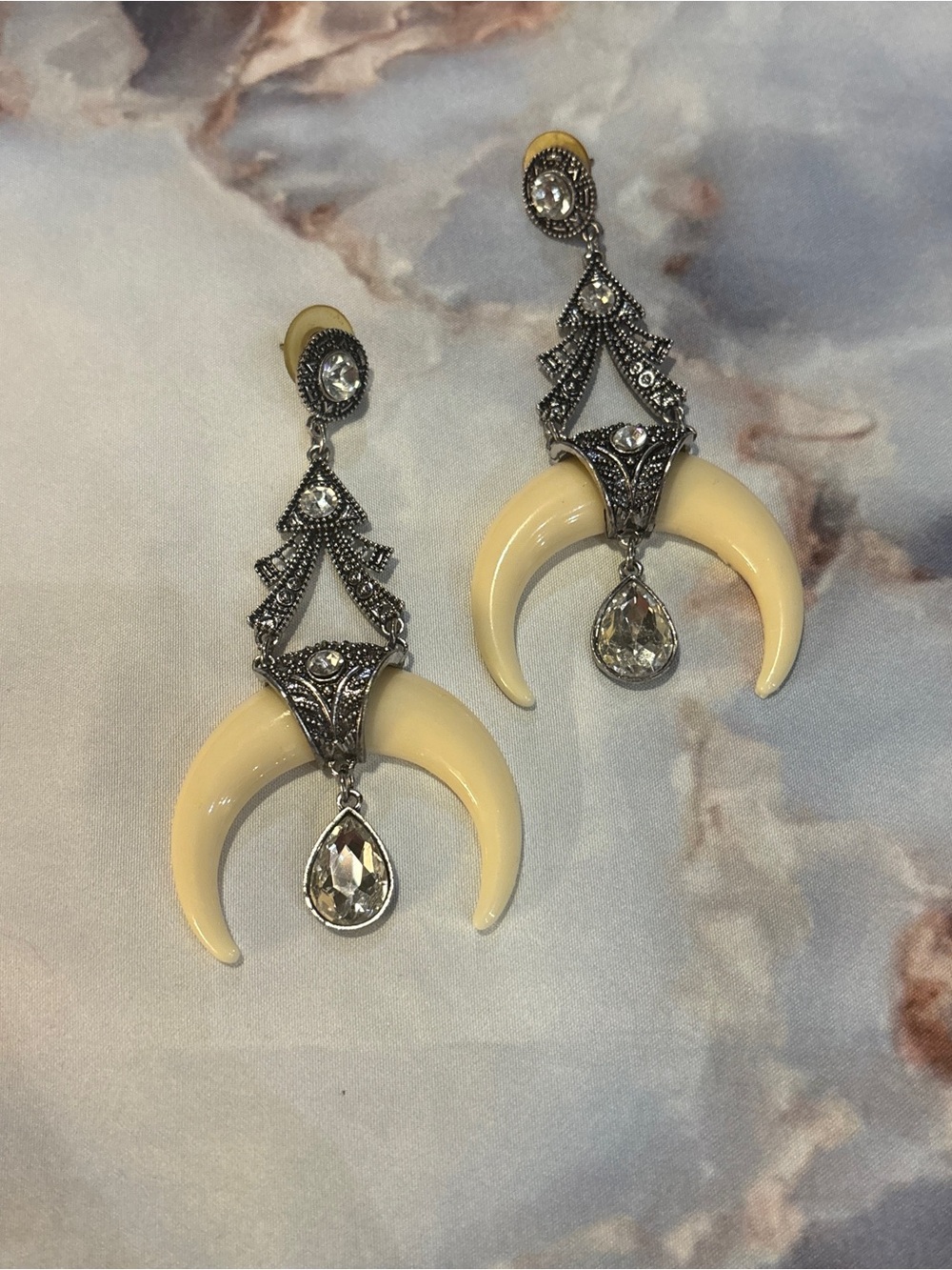 Faux Ivory Crescent Drop Earrings